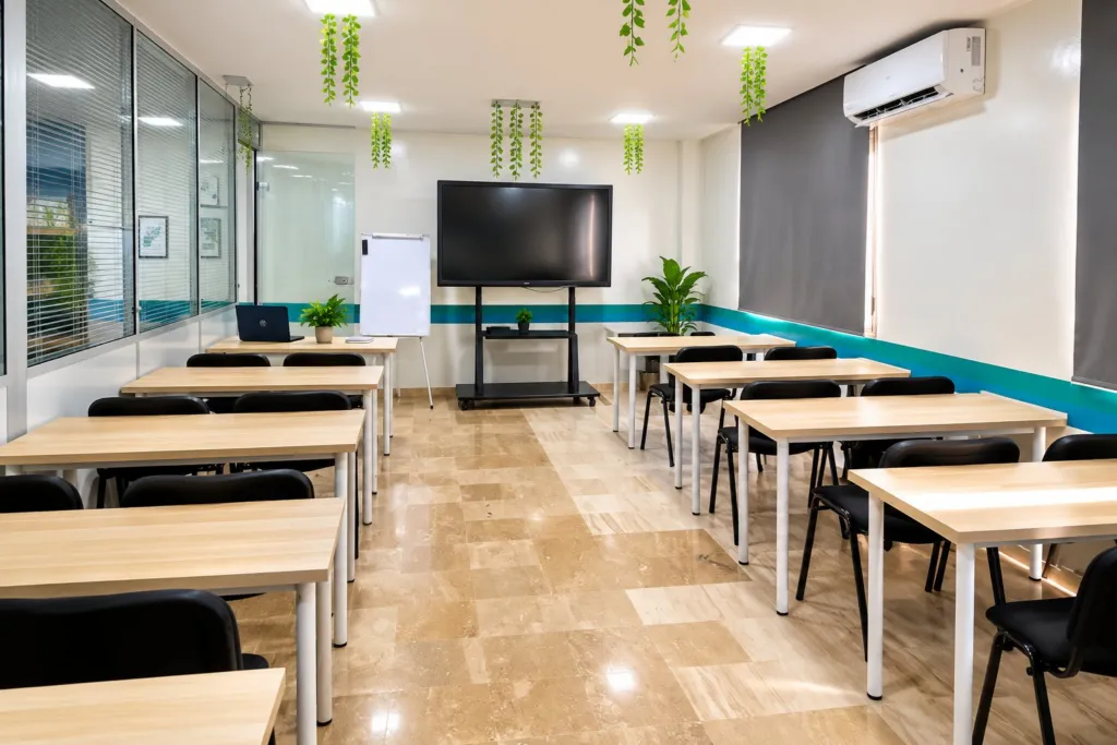 Salle de réunion lumineuse disponible à la location
